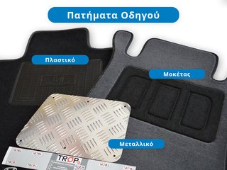 Επιλογές σε πατήματα για τα πόδια του οδηγού, σε πατάκια μοκέτας.