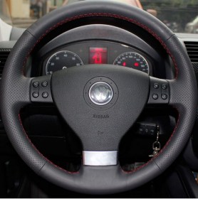 Δερμάτινο Κάλυμμα Τιμονιού για VW Golf 5, Tiguan, Passat με Χειριστήρια στο Βολάν