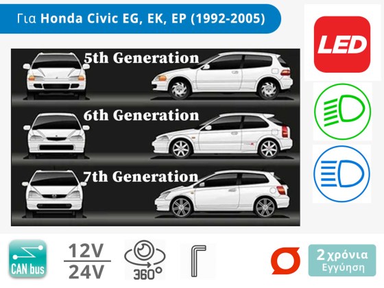 Λάμπες Αυτοκινήτου LED με CAN bus για Honda Civic (1992-2005) – Φωτογραφία από Trop.gr