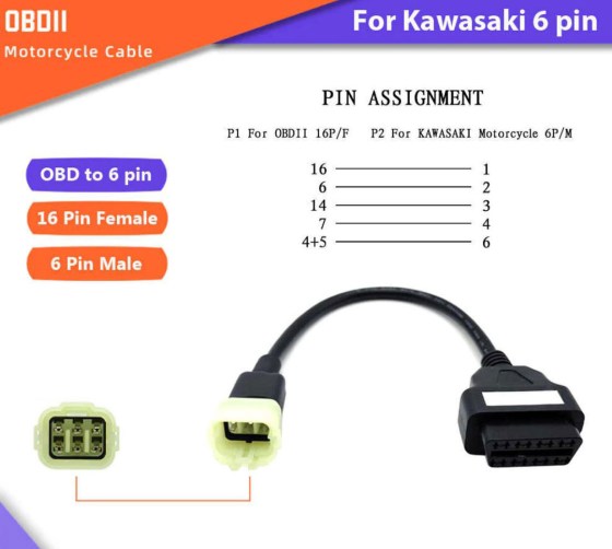 Αντάπτορας OBD2 για Μηχανάκια Kawasaki - 6 Pin - Διανομή από TROP.gr